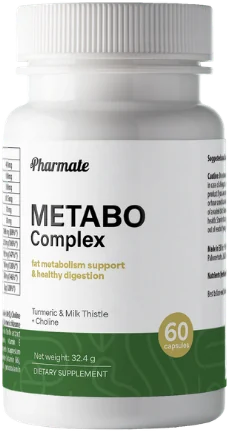 METABO Complex – biały słoik suplementu diety z zielonym paskiem, oznaczeniem „60 capsules” i masą netto 32,4 g