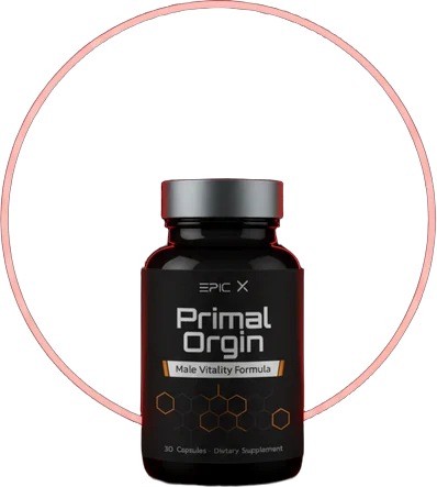 Primal Origin – czarna butelka suplementu diety EPIC X z 30 kapsułkami, z pomarańczowym wzorem plastra miodu