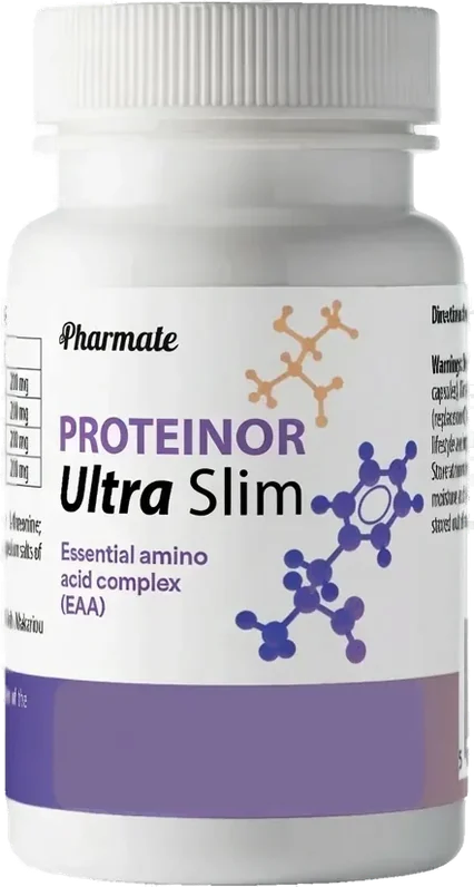 Proteinor Ultra Slim – biała butelka suplementu diety w kapsułkach z fioletową etykietą marki Pharmate